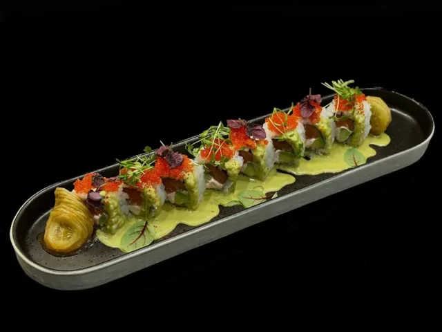 California with salmon and cucumber kimchi