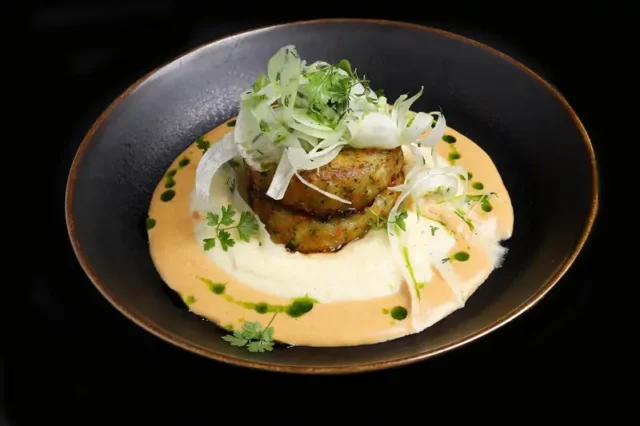 Pike cutlets with caviar sauce and parsnip puree