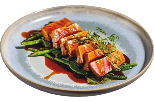 Tuna steak with Kenyan beans and ponzu