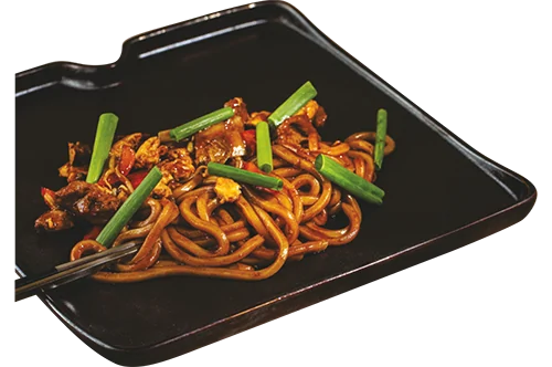 Udon with lamb in oyster sauce